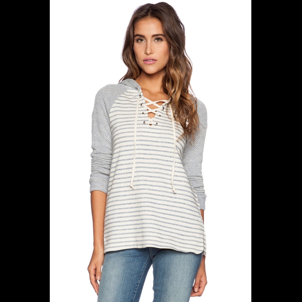 Splendid West Shore Stripe‎ Hoodie in Stonewash